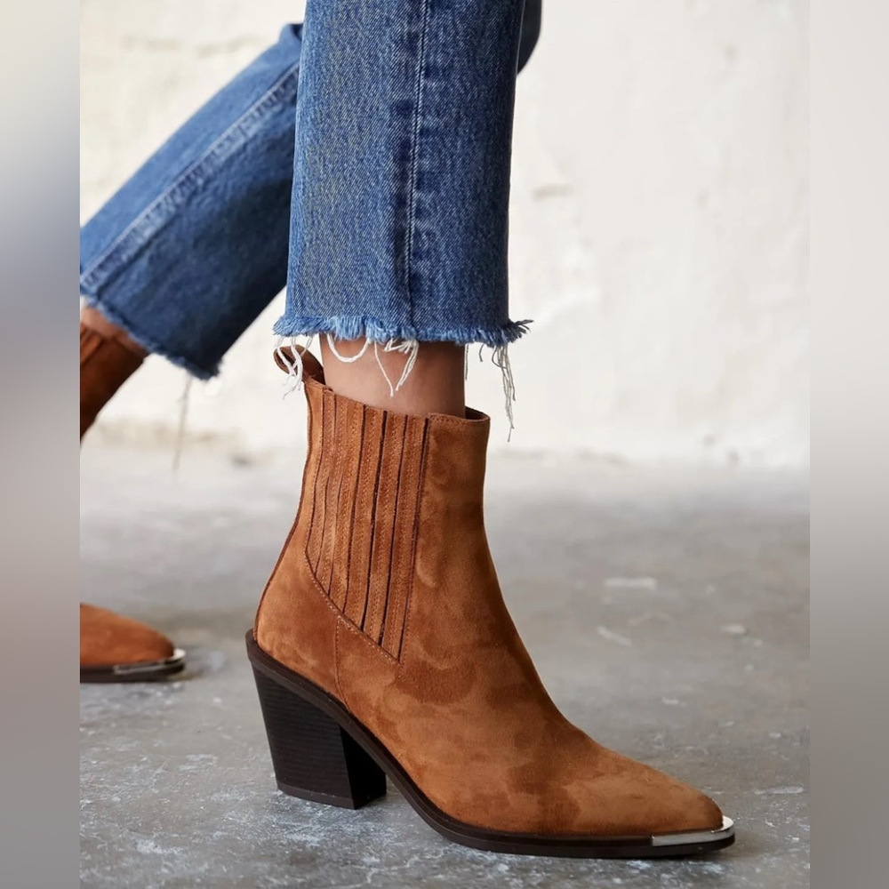 MaxMuxun Chunky Heel Ankle Western Pointed Toe Chelsea Boots